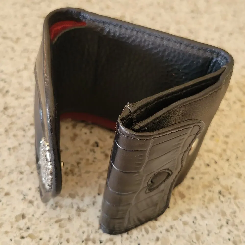 Brighton Smooth Embossed Leather Silver Hearts Mini Trifold Red Lined Wallet